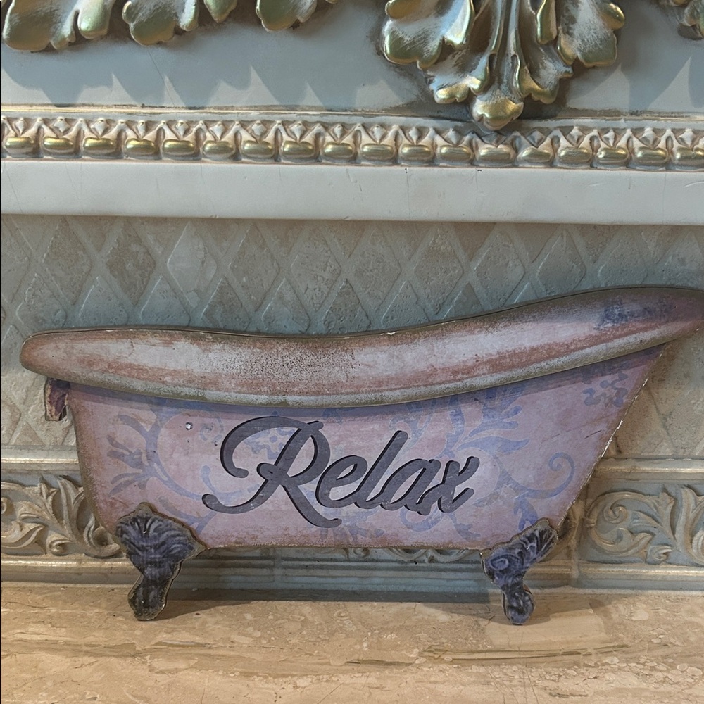 NWT Relax Decorative 8” x 13” Bath Sign - Pink Accent